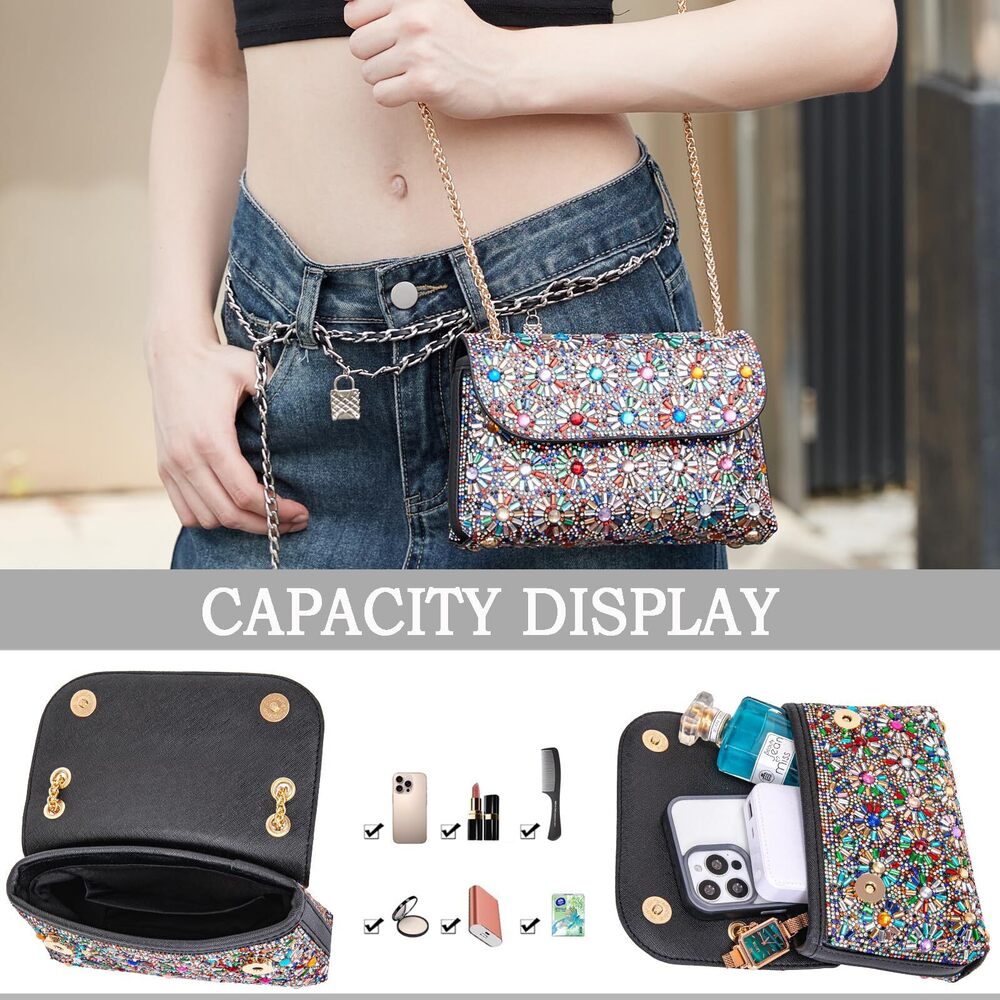 9045 Shoulder Bags Crossbody Bag Purses Handbags Crystals Rhinestone - Picture 6 of 6